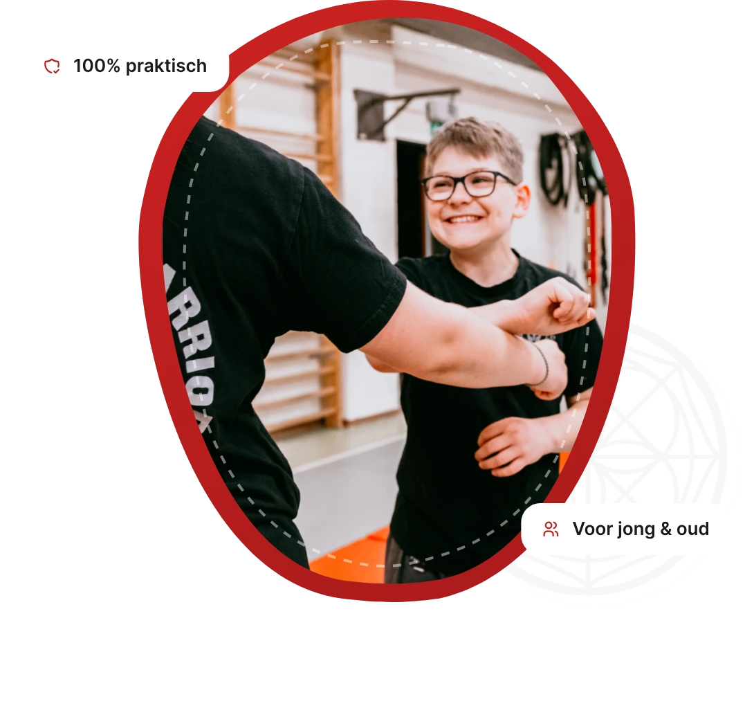 Kenpo training in Putte — trainer en jonge leerling tijdens Kenpo zelfverdedigingsles